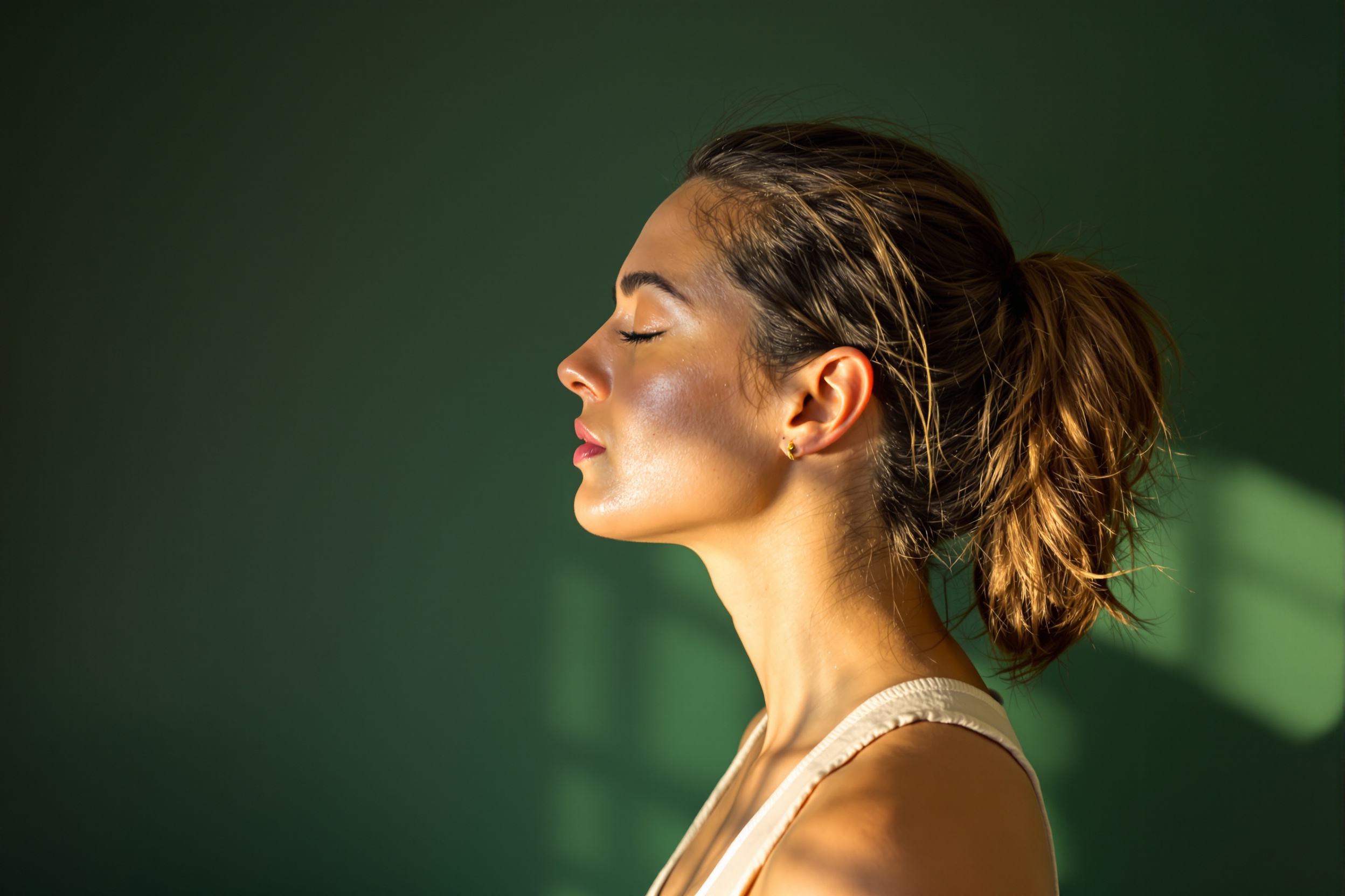 Female trainer taking a deep breath after a workout