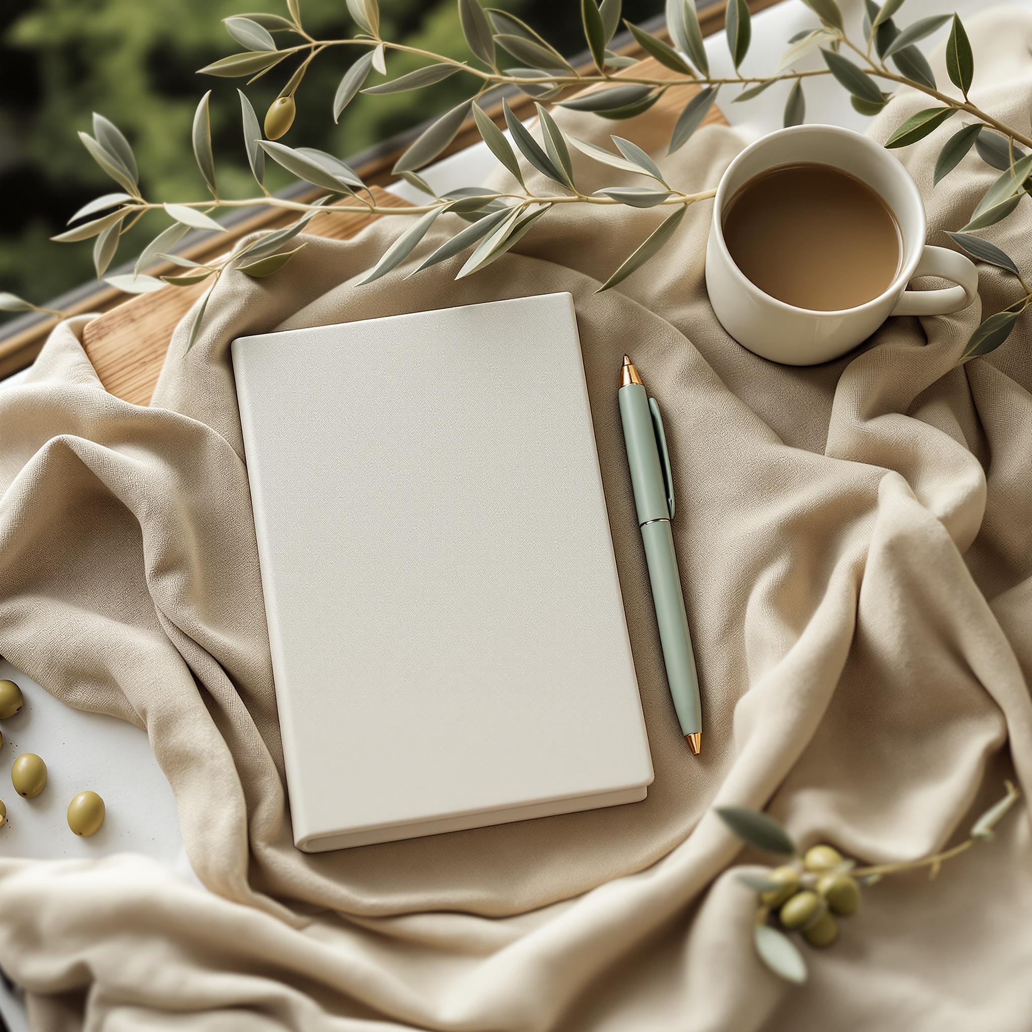 Cream linen notebook for tracking nutrition goals