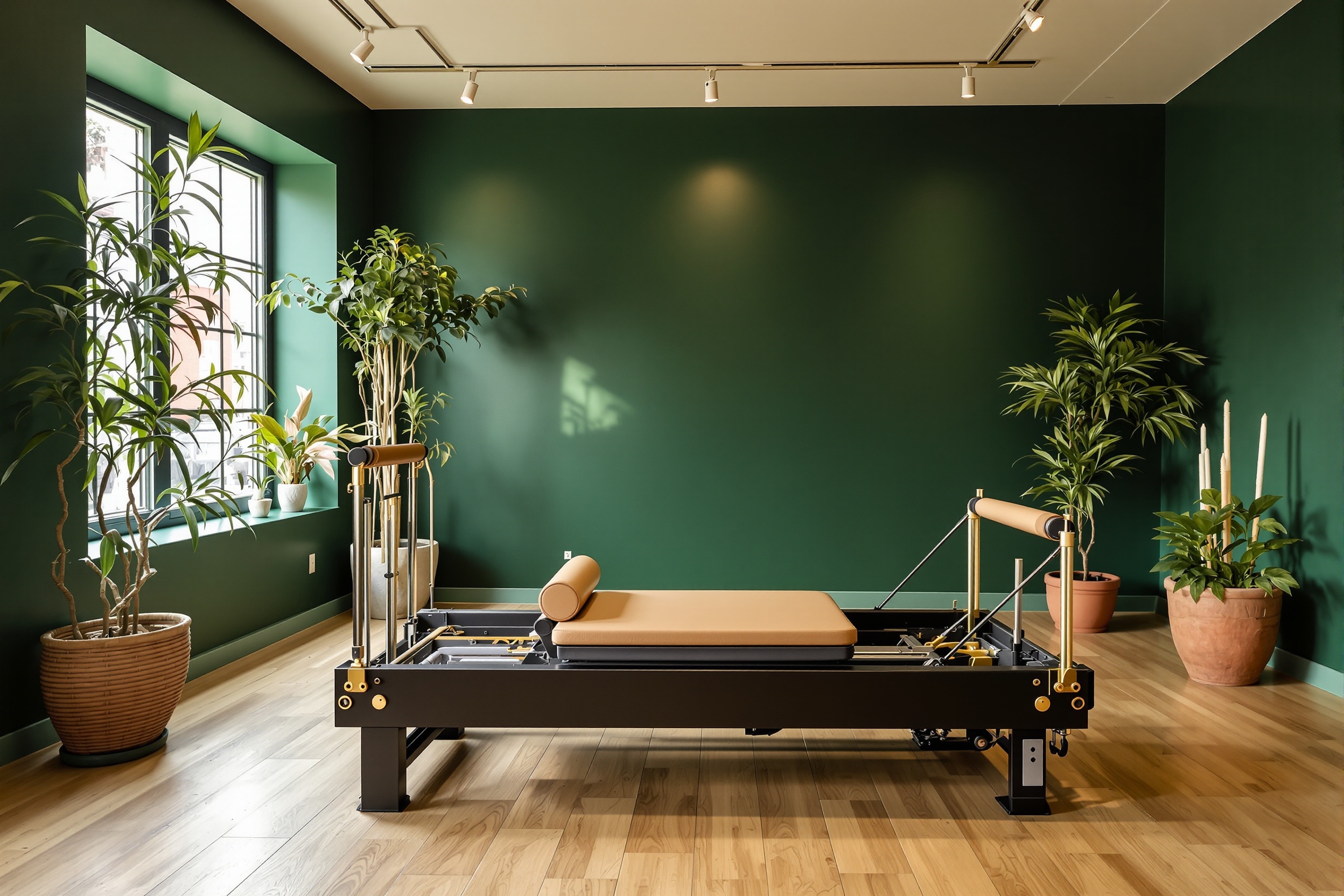 Premium Pilates reformer in plant-filled studio